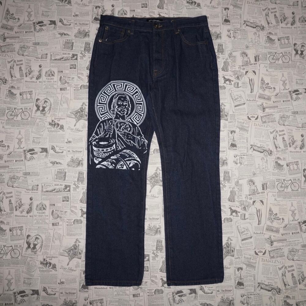 36 -Vintage Y2K Kno Betta dollar bills jesus 00s denim pants